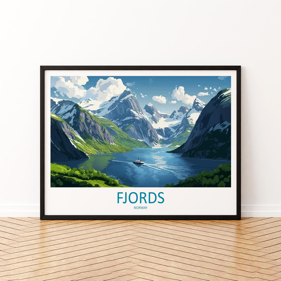 Fjords Norway Landscape Travel Poster Scenic Nordic Mountains Wall Art Majestic Waterways Print Europe Decor Stunning Fjords Artwork