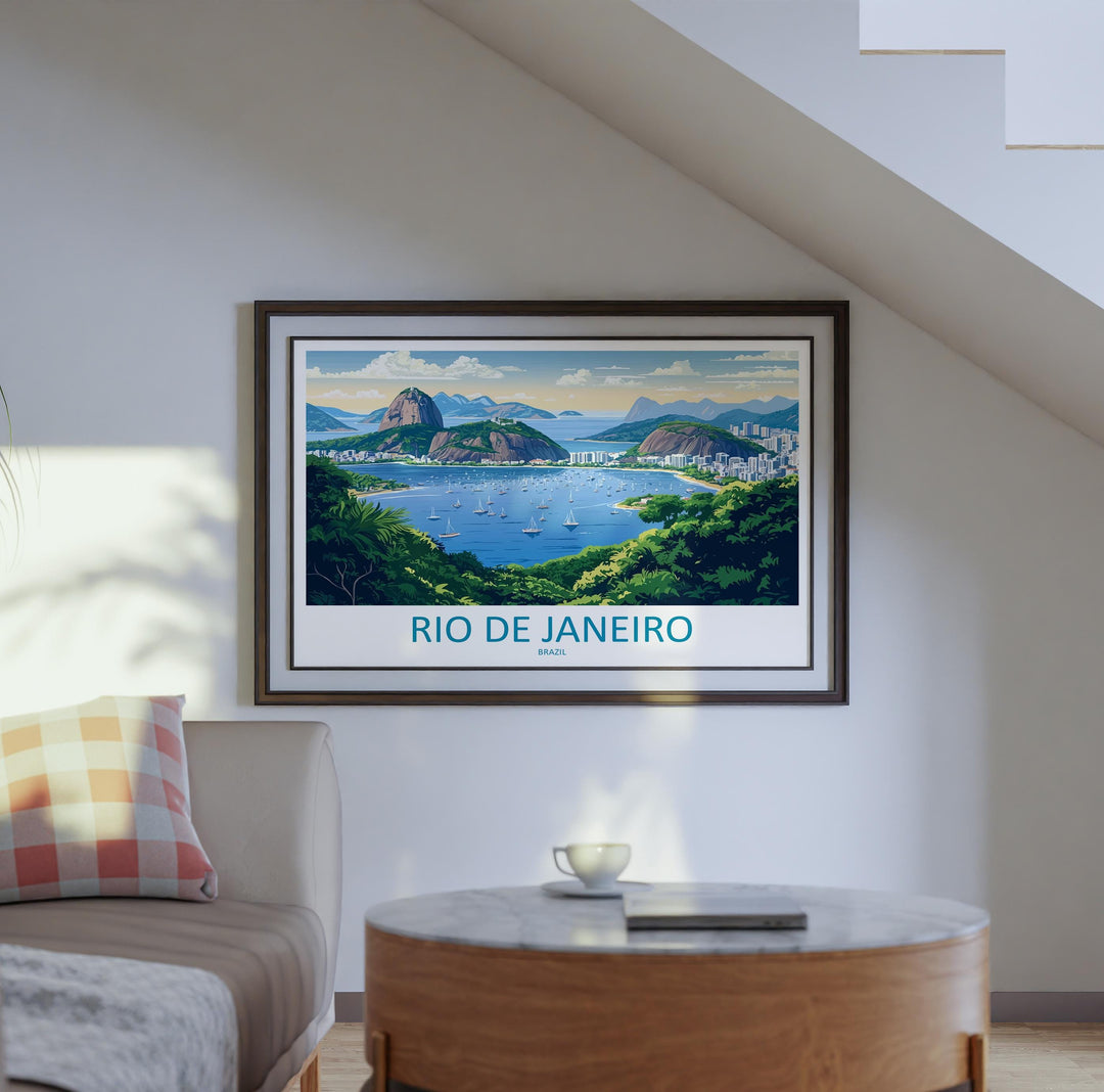 Rio de Janeiro Brazil Landscape Travel Poster Scenic City Coastline Wall Art Christ the Redeemer Print South America Decor Rio Artwork