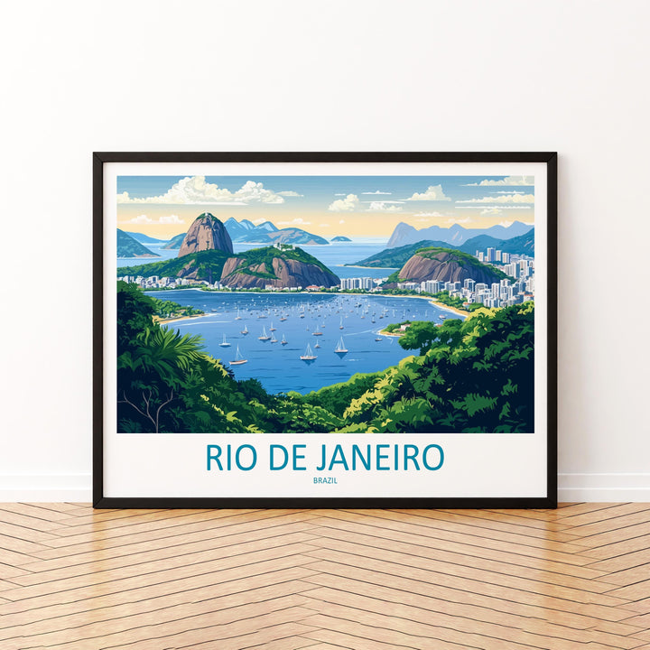 Rio de Janeiro Brazil Landscape Travel Poster Scenic City Coastline Wall Art Christ the Redeemer Print South America Decor Rio Artwork