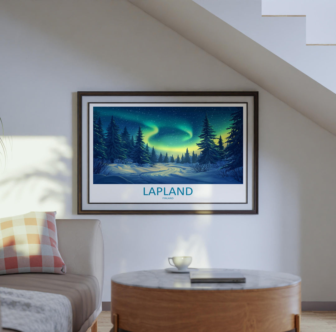 Lapland Finland Landscape Travel Poster Scenic Arctic Wilderness Wall Art Northern Lights Print Europe Decor Snowy Lapland Artwork