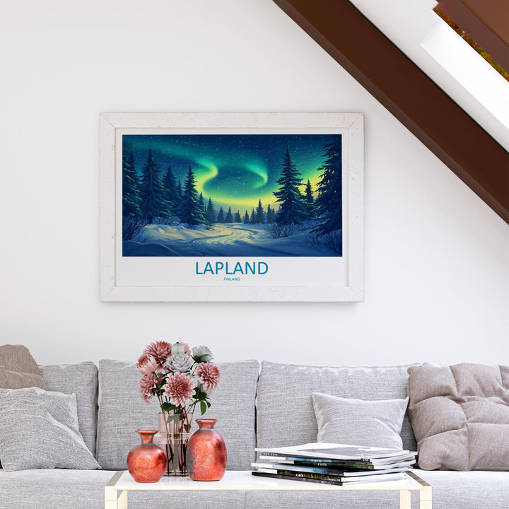 Lapland Finland Landscape Travel Poster Scenic Arctic Wilderness Wall Art Northern Lights Print Europe Decor Snowy Lapland Artwork