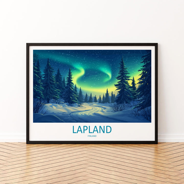Lapland Finland Landscape Travel Poster Scenic Arctic Wilderness Wall Art Northern Lights Print Europe Decor Snowy Lapland Artwork