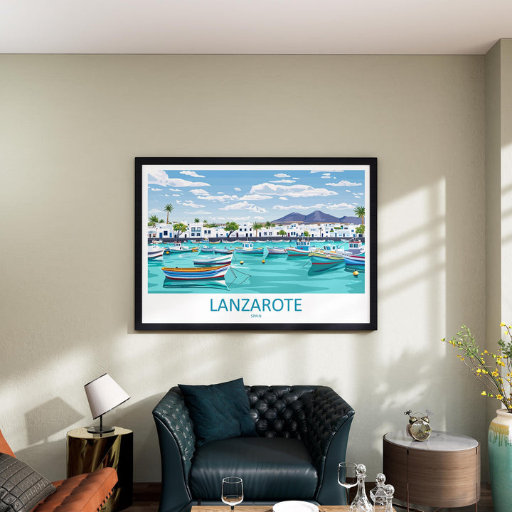 Lanzarote Spain Landscape Travel Poster Scenic Volcanic Island Wall Art Canary Coast Print Europe Decor Beautiful Lanzarote Artwork