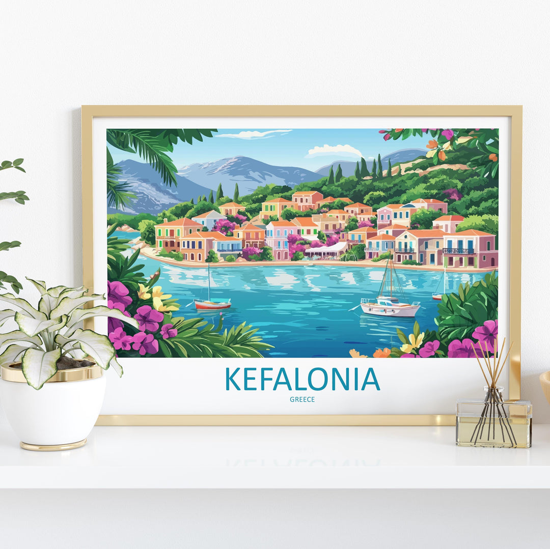 Kefalonia Greece Landscape Travel Poster Scenic Island Coastline Wall Art Mediterranean Beaches Print Europe Decor Kefalonia Artwork