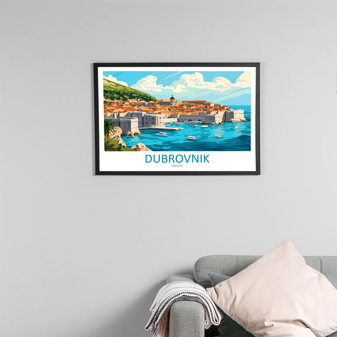 Dubrovnik Croatia Landscape Travel Poster Scenic Old Town Coastline Wall Art Medieval Walls Print Europe Decor Dubrovnik Artwork