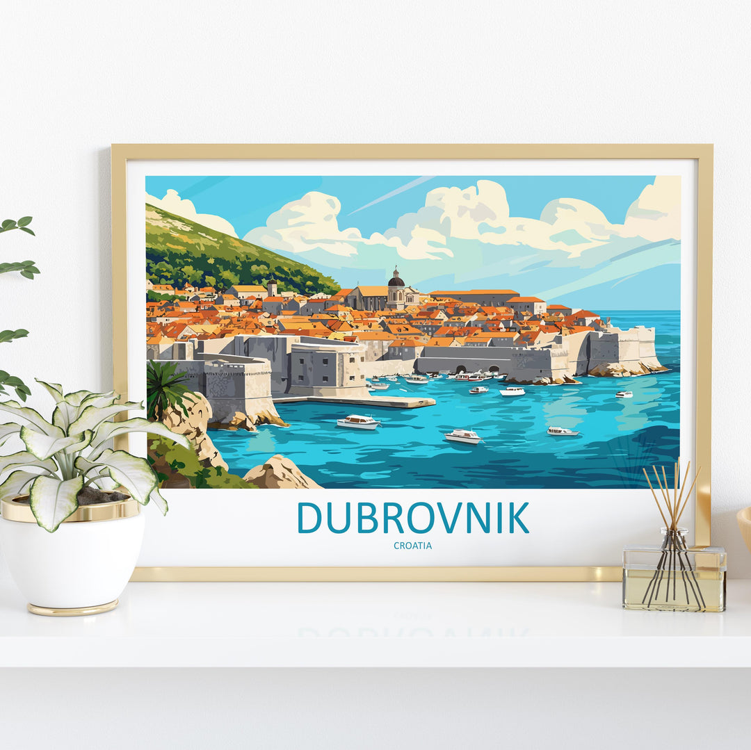Dubrovnik Croatia Landscape Travel Poster Scenic Old Town Coastline Wall Art Medieval Walls Print Europe Decor Dubrovnik Artwork
