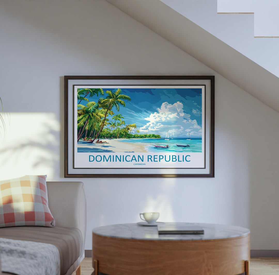 Dominican Republic Landscape Travel Poster Scenic Tropical Coastline Wall Art Caribbean Beaches Print Island Decor Dominican Artwork