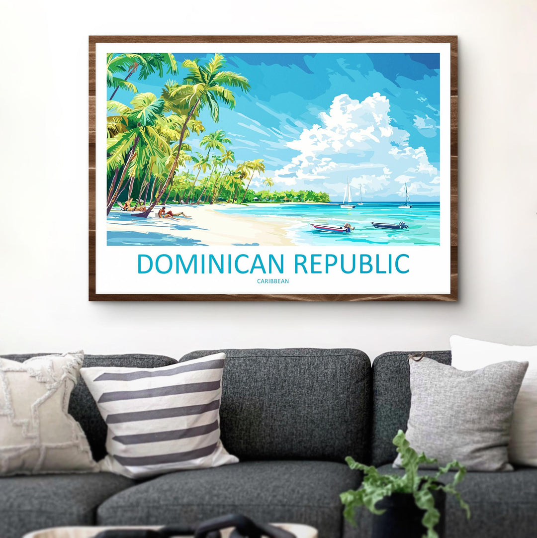 Dominican Republic Landscape Travel Poster Scenic Tropical Coastline Wall Art Caribbean Beaches Print Island Decor Dominican Artwork