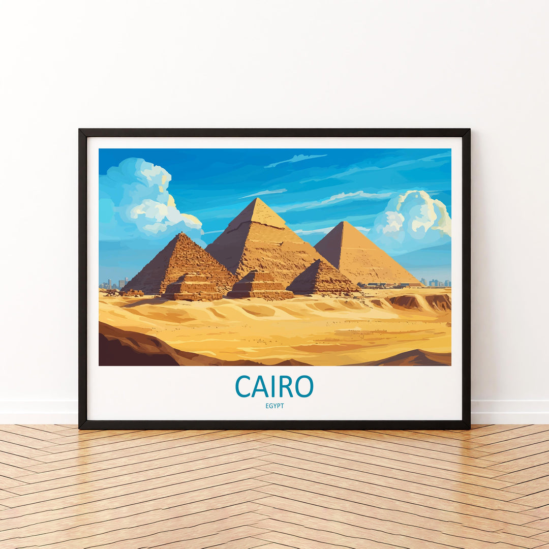 Cairo Pyramids Egypt Landscape Travel Poster Scenic Desert Pyramids Wall Art Ancient Wonders Print Middle East Decor Cairo Artwork