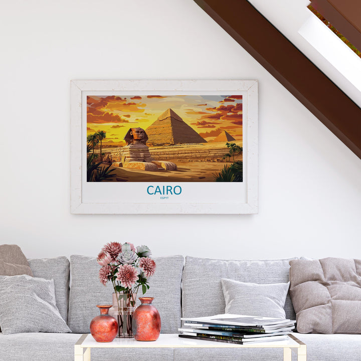 Pyramids of Giza Egypt Landscape Travel Poster Scenic Desert Monuments Wall Art Ancient Wonders Print Middle East Decor Giza Artwork