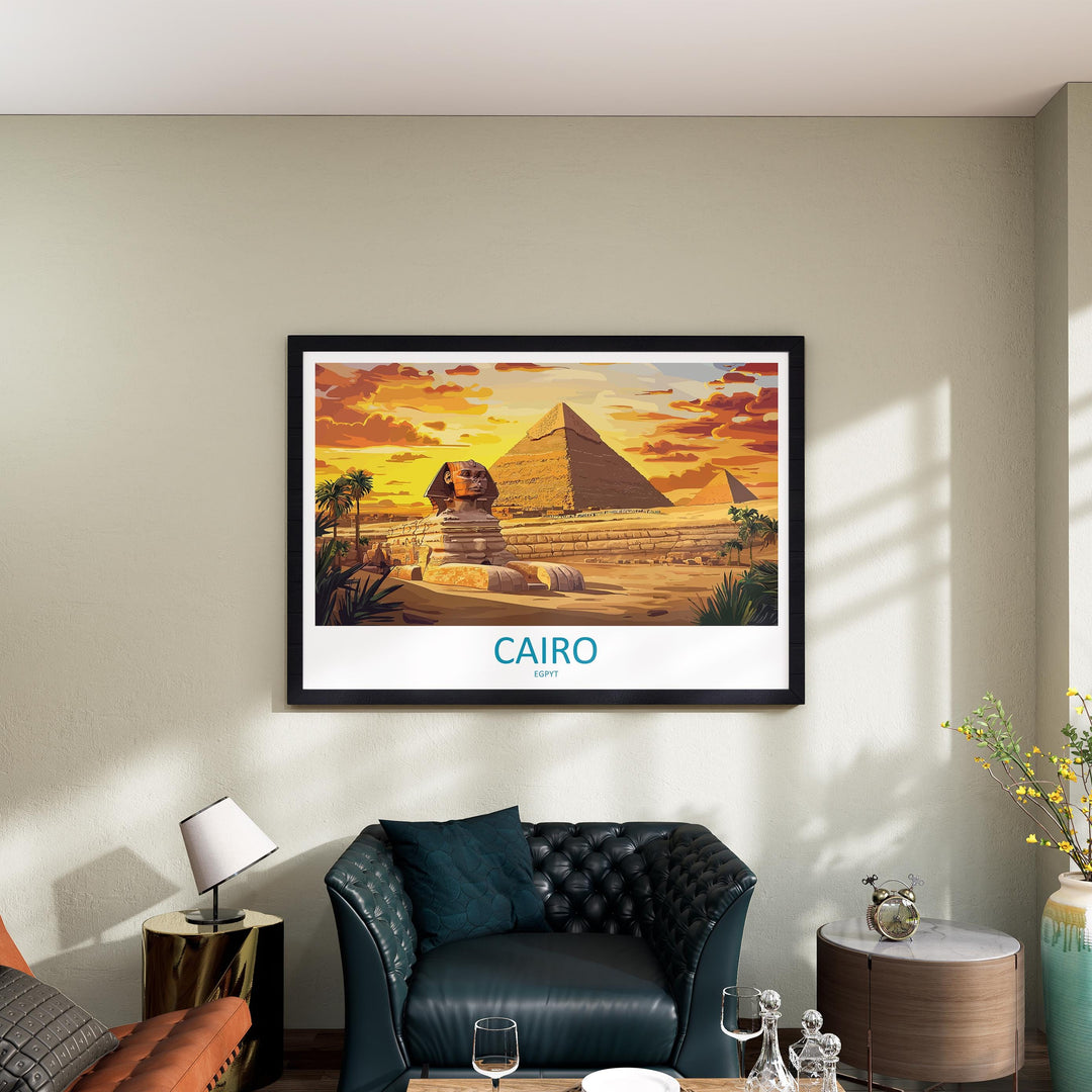 Pyramids of Giza Egypt Landscape Travel Poster Scenic Desert Monuments Wall Art Ancient Wonders Print Middle East Decor Giza Artwork