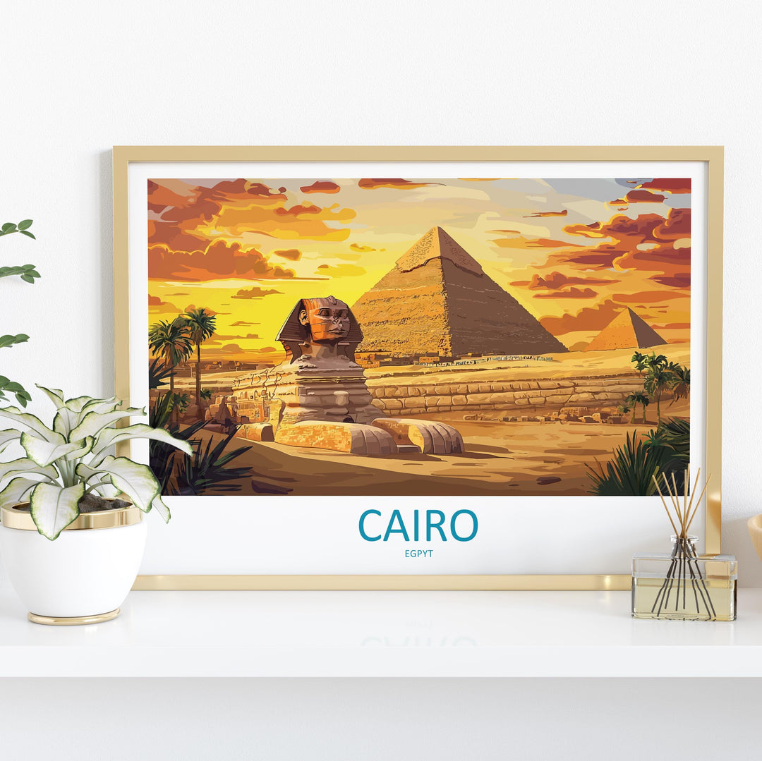 Pyramids of Giza Egypt Landscape Travel Poster Scenic Desert Monuments Wall Art Ancient Wonders Print Middle East Decor Giza Artwork
