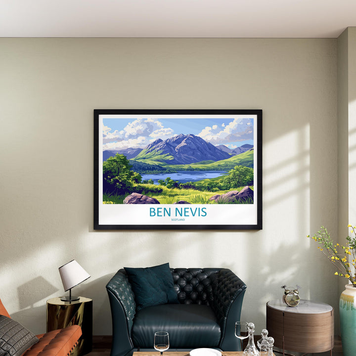 Ben Nevis Scotland Landscape Travel Poster Scenic Mountain Highlands Wall Art UK Peak Print Nature Decor Ben Nevis Artwork