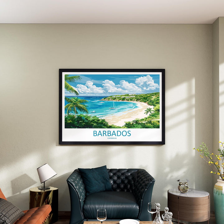Barbados Landscape Travel Poster Scenic Caribbean Coastline Wall Art Tropical Beaches Print Island Decor Beautiful Barbados Artwork