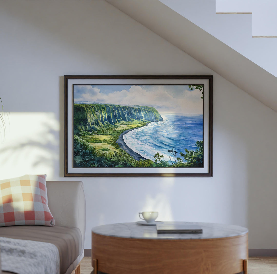 Waipio Valley Hawaii Watercolor Poster Waipio Travel Print Landscape Painting Tropical Wall Art Big Island Souvenir