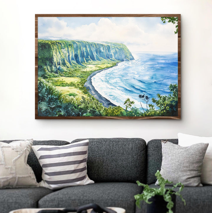 Waipio Valley Hawaii Watercolor Poster Waipio Travel Print Landscape Painting Tropical Wall Art Big Island Souvenir