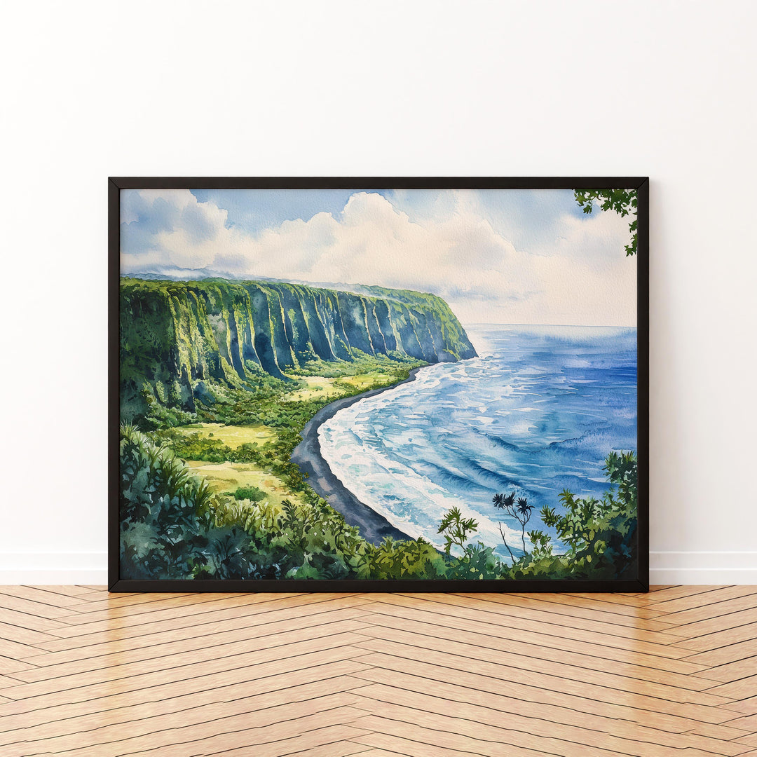 Waipio Valley Hawaii Watercolor Poster Waipio Travel Print Landscape Painting Tropical Wall Art Big Island Souvenir