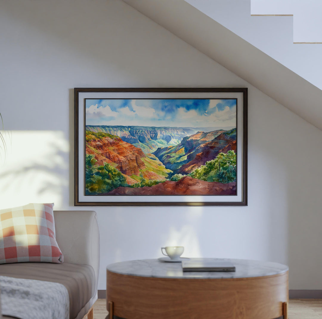 Waimea Valley Hawaii Watercolor Poster Waimea Travel Print Landscape Painting Tropical Wall Art Oahu Souvenir