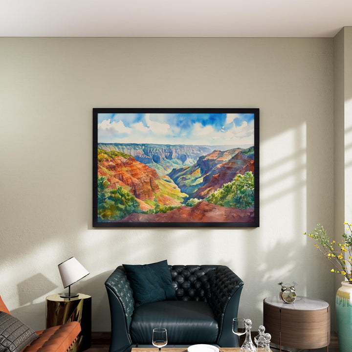 Waimea Valley Hawaii Watercolor Poster Waimea Travel Print Landscape Painting Tropical Wall Art Oahu Souvenir