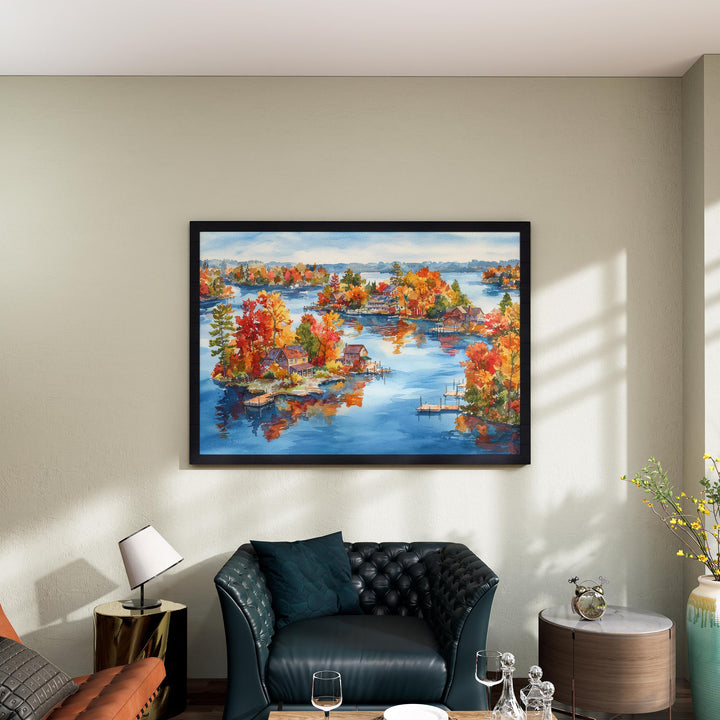 Thousand Islands Watercolor Poster New York Travel Print Landscape Painting Coastal Wall Art Lake Ontario Souvenir