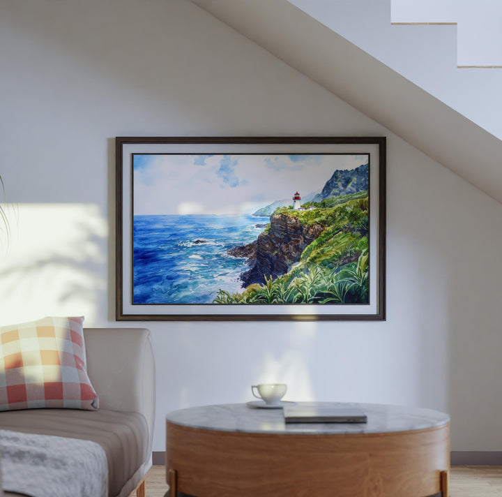 Makapuʻu Point Lighthouse Trail Hawaii Watercolor Poster Oahu Travel Print Coastal Landscape Painting Wall Art Souvenir