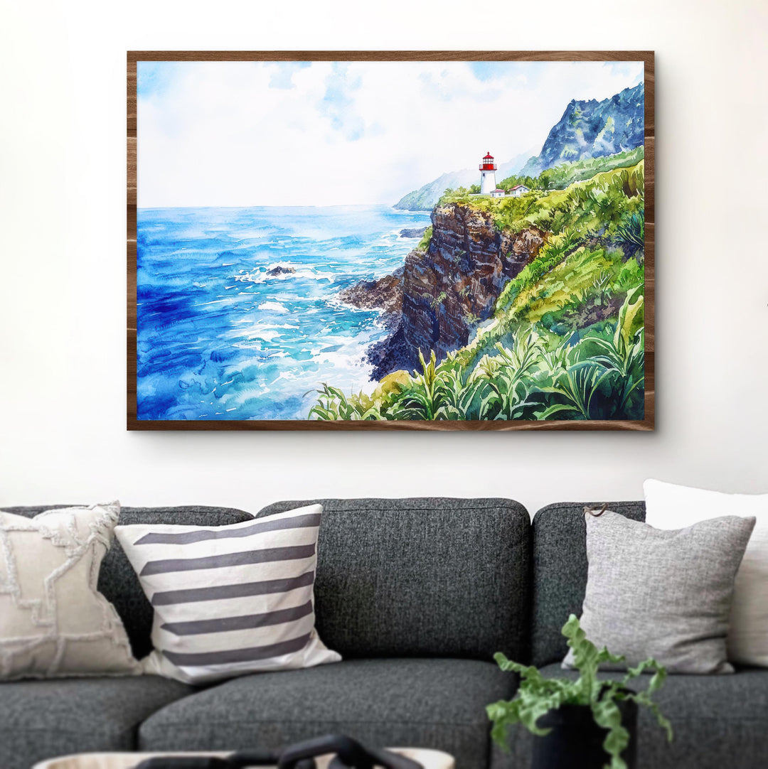 Makapuʻu Point Lighthouse Trail Hawaii Watercolor Poster Oahu Travel Print Coastal Landscape Painting Wall Art Souvenir