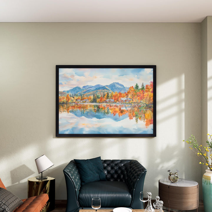 Lake Placid New York Watercolor Poster Adirondacks Travel Print Mountain Landscape Painting Wall Art Upstate Souvenir