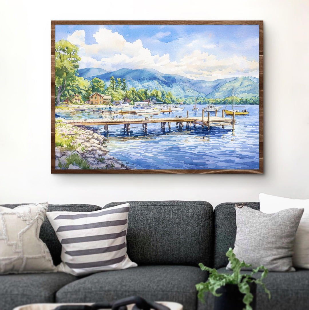 Lake George New York Watercolor Poster Adirondacks Travel Print Lake Landscape Painting Wall Art Upstate Souvenir