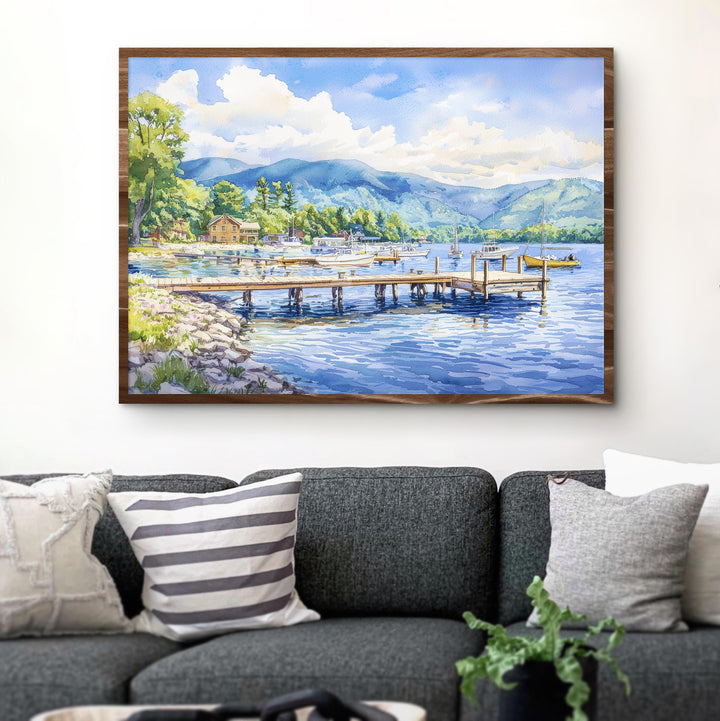 Lake George New York Watercolor Poster Adirondacks Travel Print Lake Landscape Painting Wall Art Upstate Souvenir