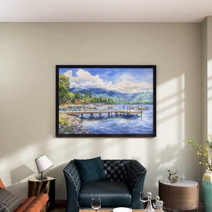 Lake George New York Watercolor Poster Adirondacks Travel Print Lake Landscape Painting Wall Art Upstate Souvenir