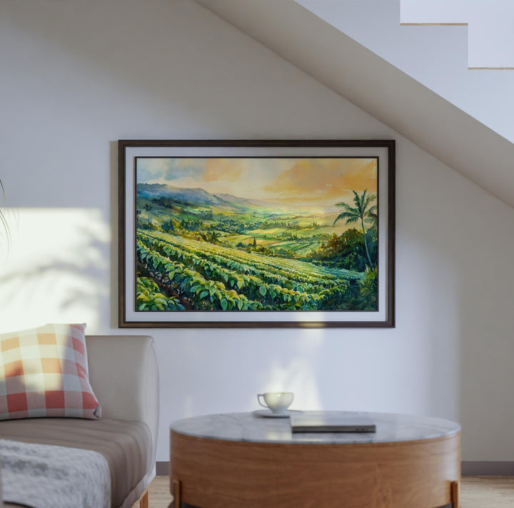Kona Coffee Country Hawaii Watercolor Poster Big Island Travel Print Landscape Painting Tropical Wall Art Souvenir