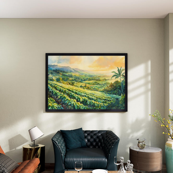 Kona Coffee Country Hawaii Watercolor Poster Big Island Travel Print Landscape Painting Tropical Wall Art Souvenir