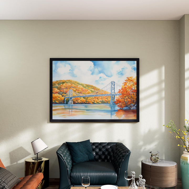 Hudson River Valley New York Watercolor Poster Hudson Travel Print Landscape Painting Wall Art Upstate Souvenir