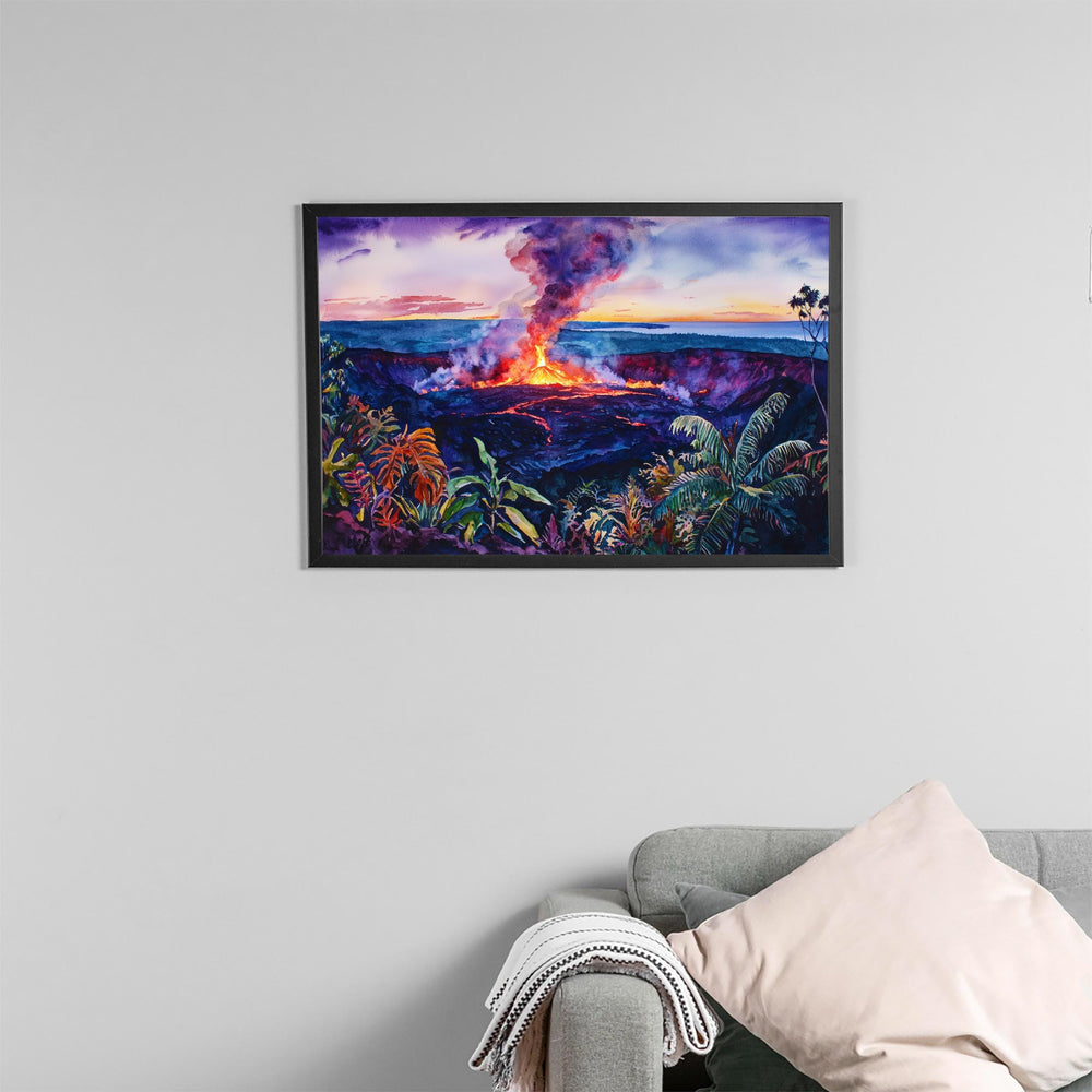 Hawaii Volcanoes National Park Watercolor Poster Big Island Travel Print Landscape Painting Wall Art Tropical Souvenir