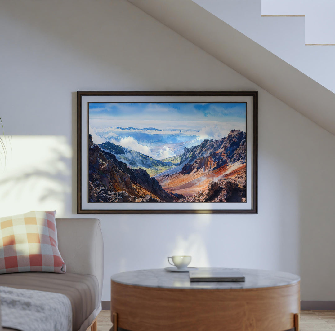 Haleakalā National Park Hawaii Watercolor Poster Maui Travel Print Mountain Landscape Painting Wall Art Island Souvenir