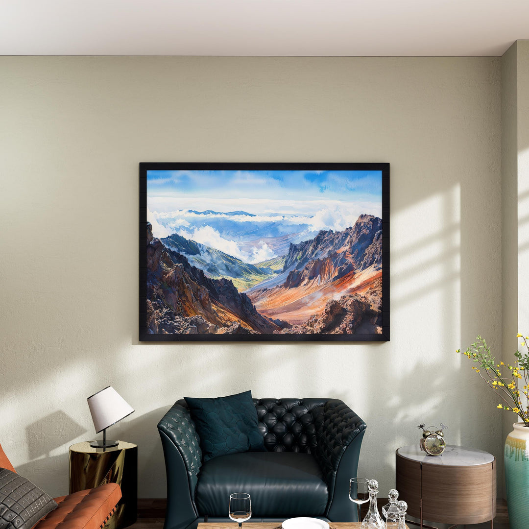 Haleakalā National Park Hawaii Watercolor Poster Maui Travel Print Mountain Landscape Painting Wall Art Island Souvenir