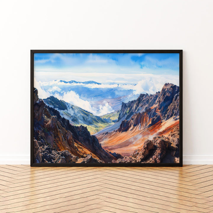 Haleakalā National Park Hawaii Watercolor Poster Maui Travel Print Mountain Landscape Painting Wall Art Island Souvenir