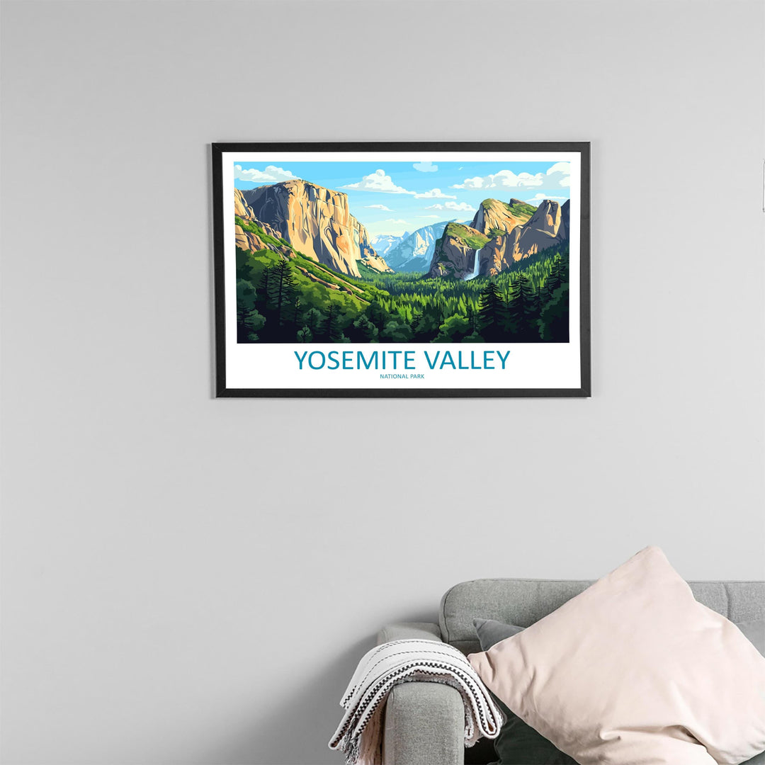 Yosemite Valley National Park Landscape Travel Poster Scenic Granite Cliffs Wall Art USA Nature Print California Decor Yosemite Artwork