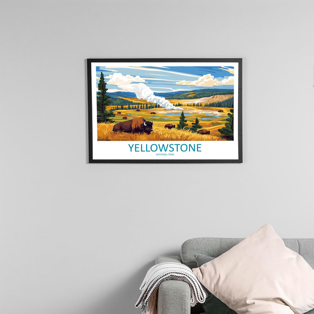 Yellowstone USA Landscape Travel Poster Scenic National Park Geysers Wall Art Nature Print Wyoming Decor Beautiful Yellowstone Artwork
