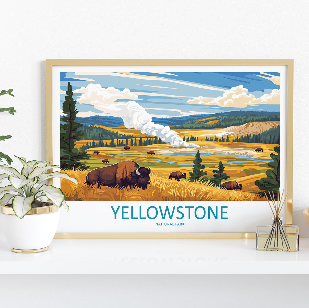 Yellowstone USA Landscape Travel Poster Scenic National Park Geysers Wall Art Nature Print Wyoming Decor Beautiful Yellowstone Artwork