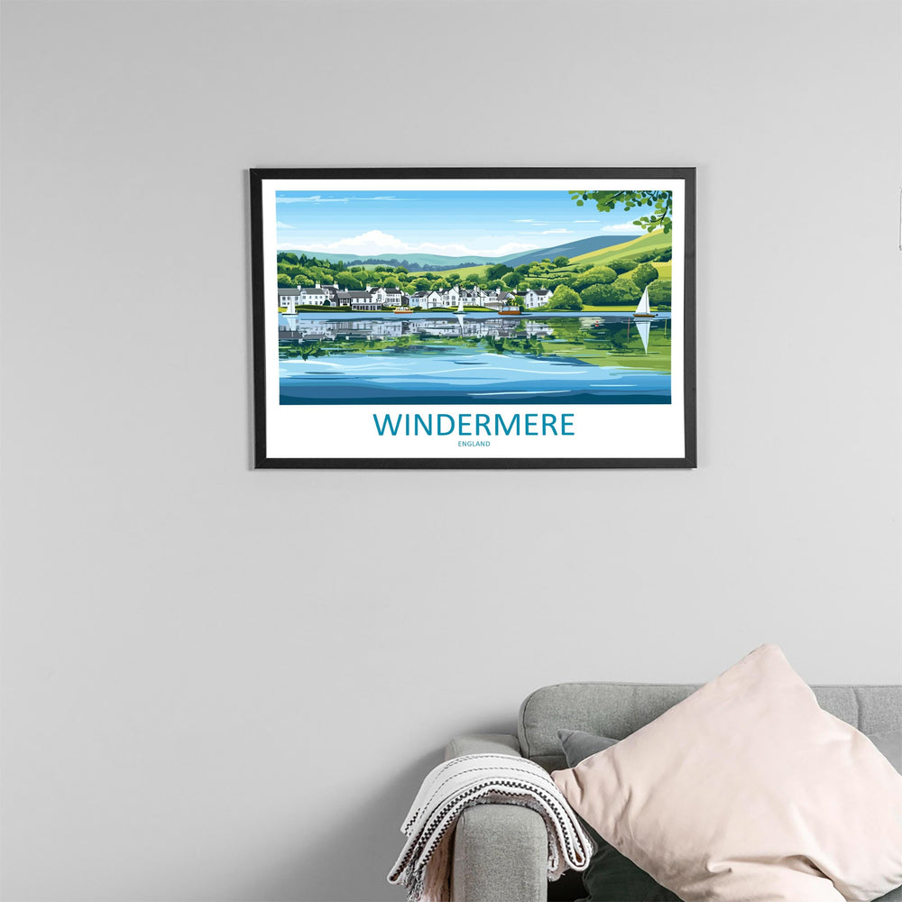 Windermere England Landscape Travel Poster Scenic Lake District Wall Art Serene Waterfront Print UK Nature Decor Windermere Artwork