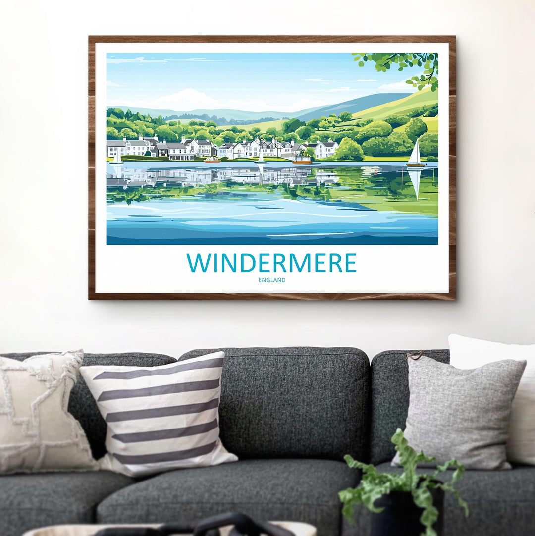 Windermere England Landscape Travel Poster Scenic Lake District Wall Art Serene Waterfront Print UK Nature Decor Windermere Artwork