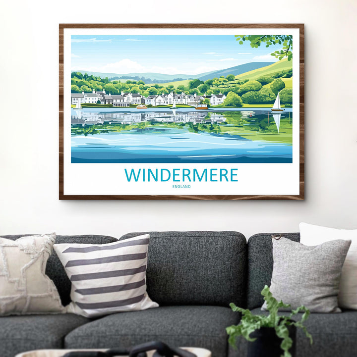 Windermere England Landscape Travel Poster Scenic Lake District Wall Art Serene Waterfront Print UK Nature Decor Windermere Artwork