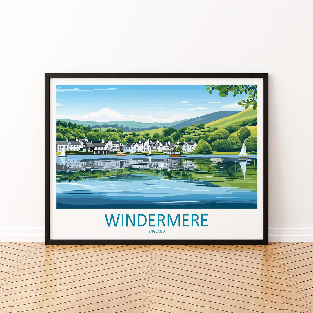 Windermere England Landscape Travel Poster Scenic Lake District Wall Art Serene Waterfront Print UK Nature Decor Windermere Artwork