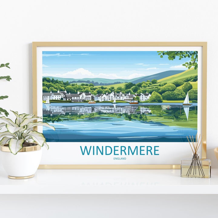 Windermere England Landscape Travel Poster Scenic Lake District Wall Art Serene Waterfront Print UK Nature Decor Windermere Artwork