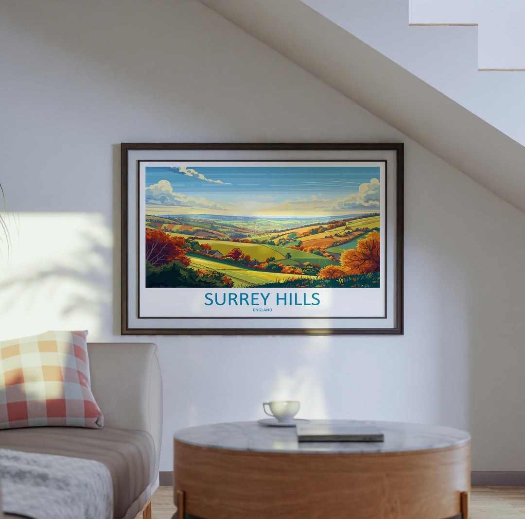 Surrey Hills England Landscape Travel Poster Scenic Countryside Wall Art Rolling Hills Print UK Nature Decor Beautiful Surrey Hills Artwork