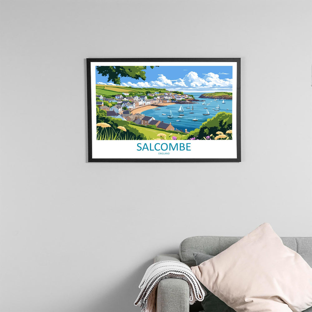 Salcombe England Landscape Travel Poster Scenic Harbour Coastline Wall Art Devon Seaside Print UK Decor Beautiful Salcombe Artwork