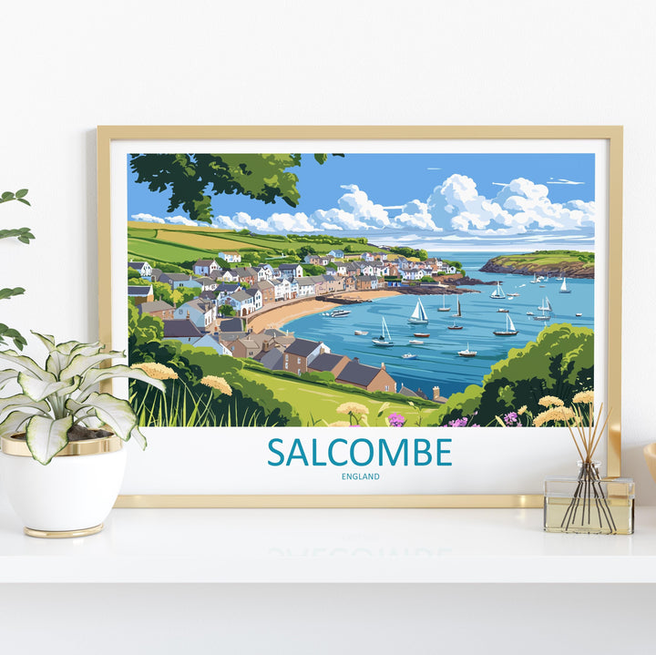 Salcombe England Landscape Travel Poster Scenic Harbour Coastline Wall Art Devon Seaside Print UK Decor Beautiful Salcombe Artwork
