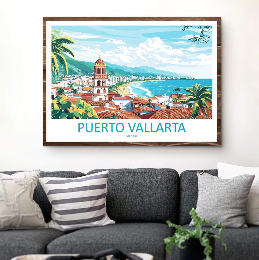 Puerto Vallarta Mexico Landscape Travel Poster Scenic Tropical Coastline Wall Art Pacific Beaches Print Mexico Decor Puerto Vallarta Artwork