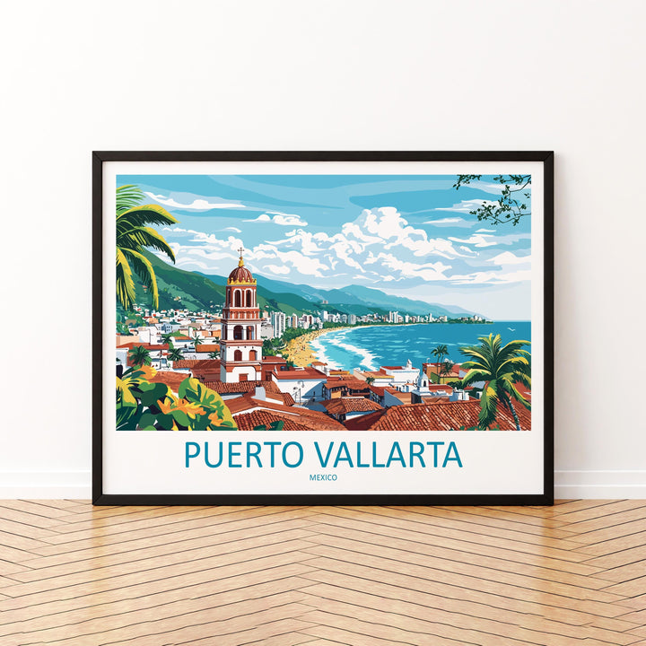 Puerto Vallarta Mexico Landscape Travel Poster Scenic Tropical Coastline Wall Art Pacific Beaches Print Mexico Decor Puerto Vallarta Artwork